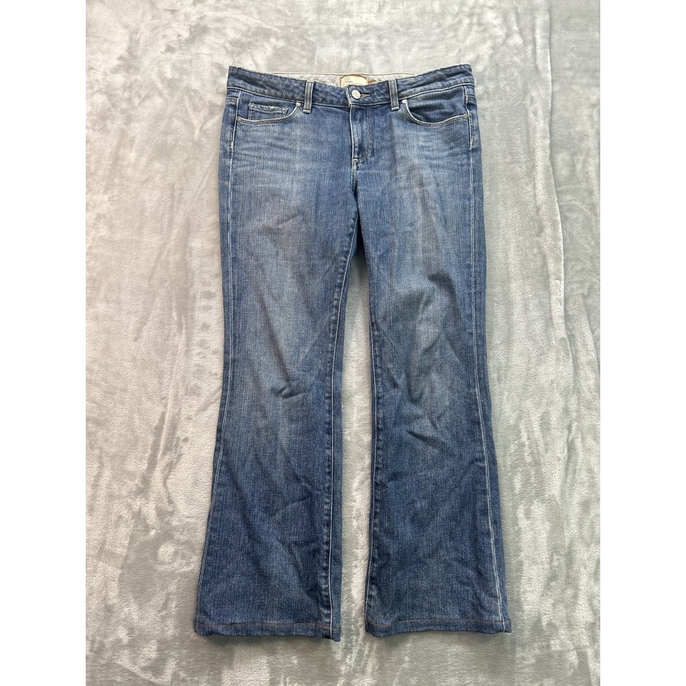 Paige Hollywood Hills Bootcut Jeans Womens Sz 30 Blue Whiskered Western Cowgirl